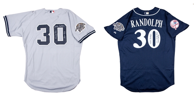 Lot of (2) 2002 Willie Randolph Game Used and Signed All Star Game Milwaukee New York Yankees Road Jersey and BP Jersey (Randolph LOA) 